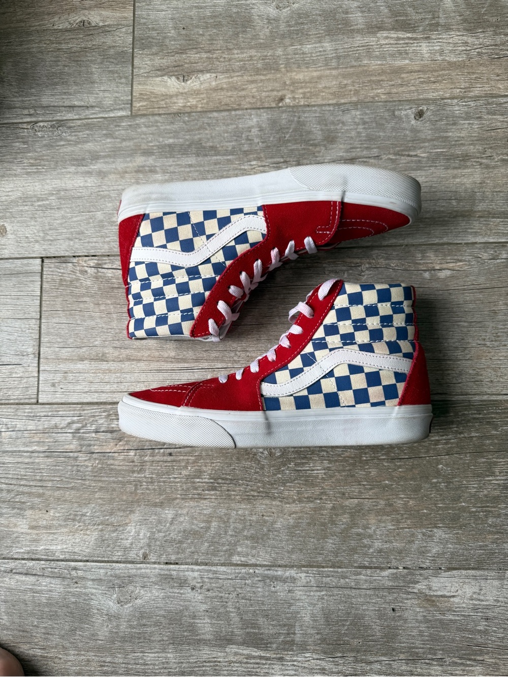 Vans Sk8-Hi 
BMX Checkerboard True Blue Red 
Women Size 8.5 | Men Size 7